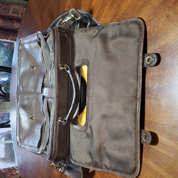 FF Vintage Green Fields Shafmaster Brown Leather Messenger Shoulder Briefcase - Picture 10 of 15